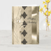 Kaart Birthday Light Floral Gold Art Deco (Gele Bloem)