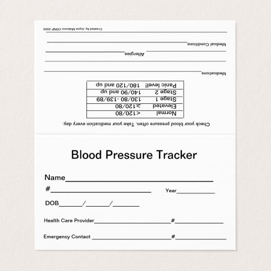 Kaart Bloeddruk Visitekaartjes (Buitenkant ongevouwen)