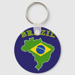 Kaart BRAZILIË/Vlag op marineachtergrond Sleutelhanger