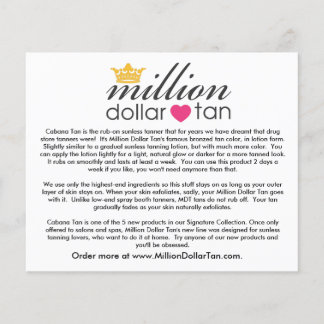 Kaart Cabana Tan van Million Dollar Tan