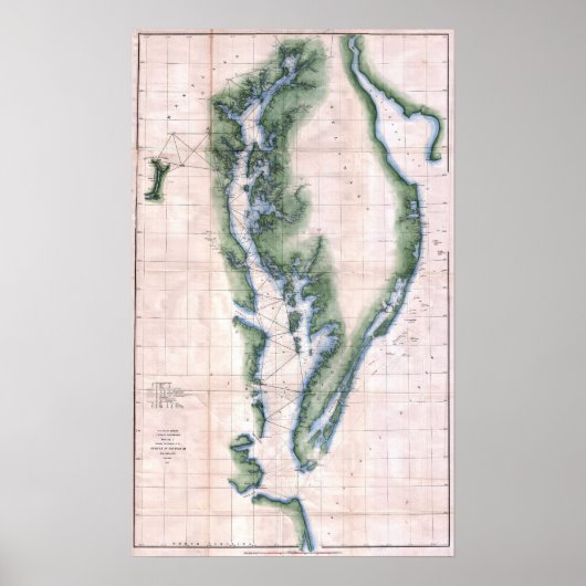 kaart Chesapeake Bay en Delaware Bay Poster (Voorkant)