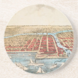 KAART: CHICAGO, c1857 Zandsteen Onderzetter