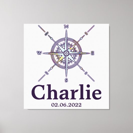 Kaart Compass Nursery Decor Personalized Canvas Afdruk (Voorkant)