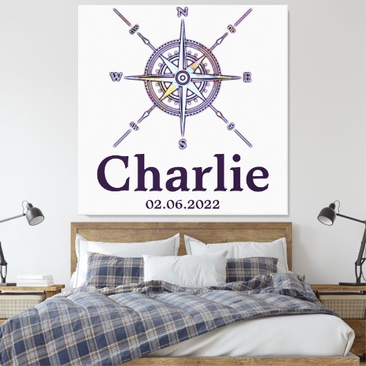 Kaart Compass Nursery Decor Personalized Canvas Afdruk (Insitu (Slaapkamer))