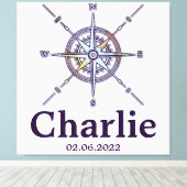 Kaart Compass Nursery Decor Personalized Canvas Afdruk (Insitu (Houten vloer))