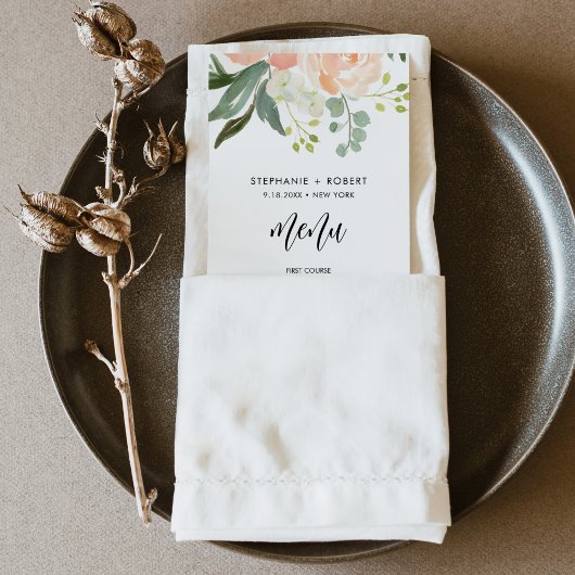 KAART CORA Peach Floral Wedding Menu