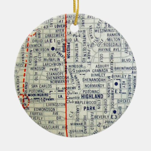 kaart Dallas Keramisch Ornament (Voorkant)