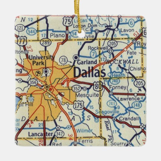  kaart Dallas Texas Keramisch Ornament (Voorkant)