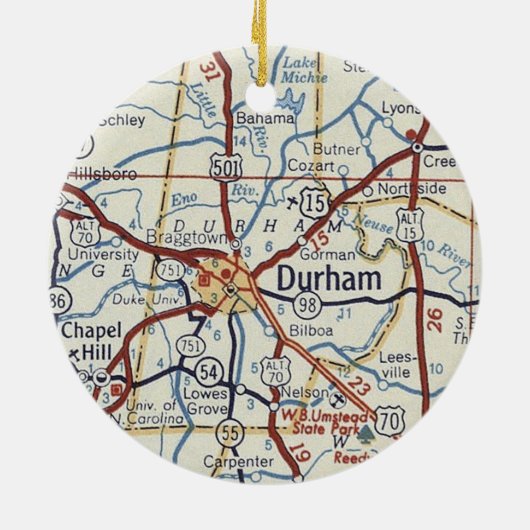  kaart Durham NC Keramisch Ornament (Achterkant)