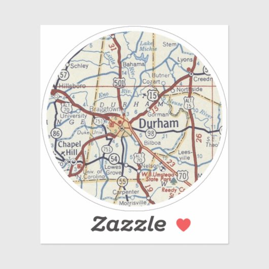  kaart Durham North Carolina Sticker (Vel)