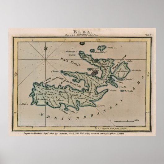  kaart Elba Italië (1800) Poster (Voorkant)