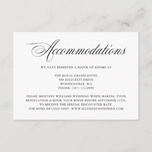 Kaart Elegant Script Accommodations Enclosure (Voorkant)