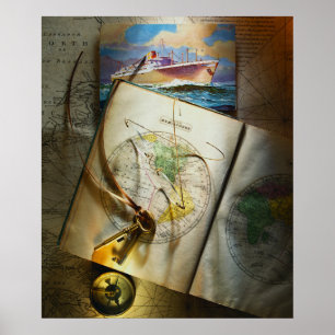 Kaart en kompas poster