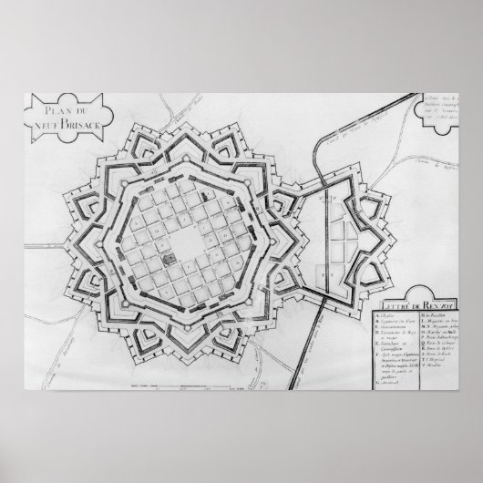 Kaart en vervalsing van Neuf-Brisach Poster (Voorkant)