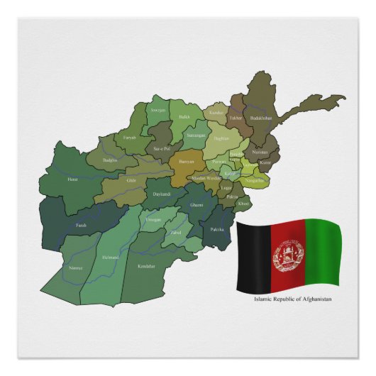 Kaart en vlag van Afghanistan Perfect Poster (Voorkant)