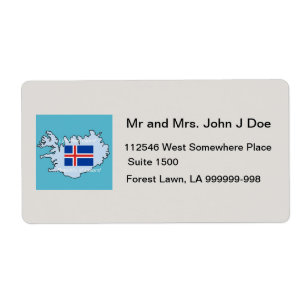 Kaart en vlag van de Republiek IJsland Etiket