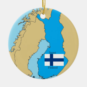 Kaart en vlag van Finland Keramisch Ornament