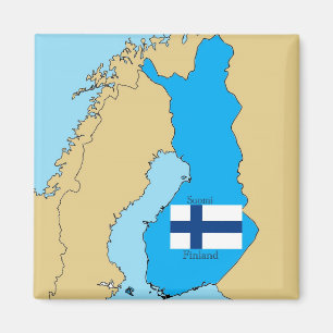 Kaart en vlag van Finland Magneet