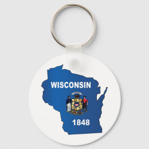 Kaart en vlag van het Wisconsin-overzicht Sleutelhanger
