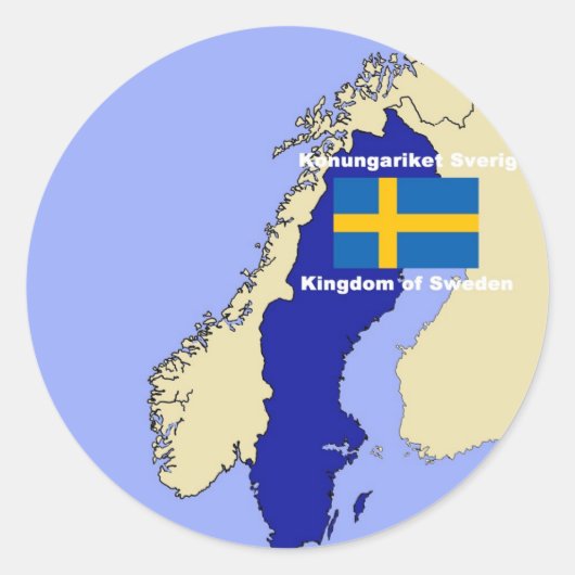 Kaart en vlag van Zweden Ronde Sticker (Voorkant)