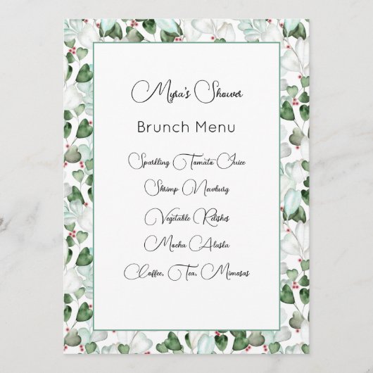 Kaart Eucalyptus Foliage Waterverf Menu (Voorkant)