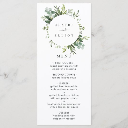 Kaart Eucalyptus Green Foliage Menu (Voorkant)