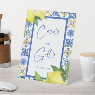 Kaart & Geschenken Blauwe Tegels Citroenen Vrijgez Reclamebord Met Voetstuk