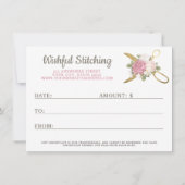 Kaart "Gold Sewing Scissors Floral Gift Certificat (Achterkant)