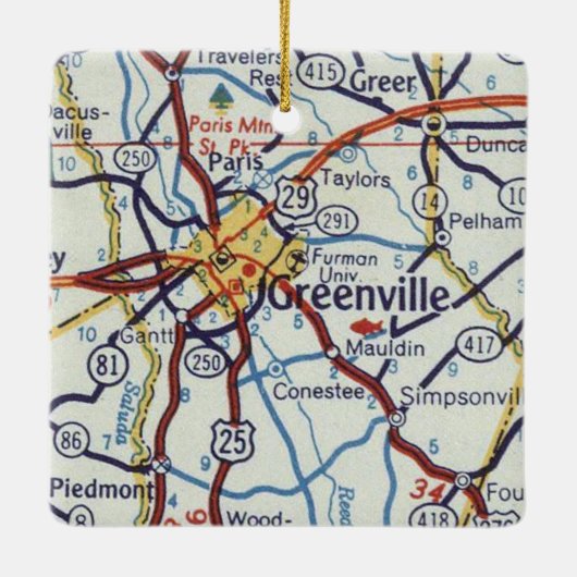  kaart Greenville SC Keramisch Ornament (Achterkant)