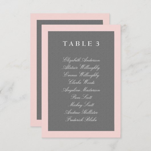 Kaart grijs- en Blush roze tabelplan (Voorkant / Achterkant)