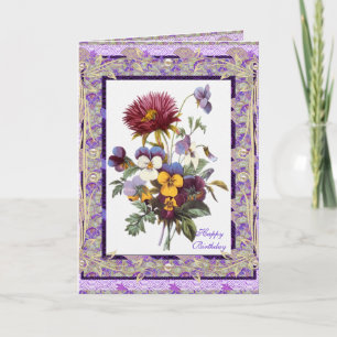 Kaart Groet Vintage Bloem Mauve Bloemen