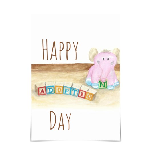 kaart "Happy Adoption Day" Elephant Waterverf