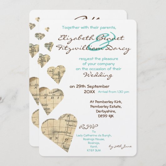 kaart harten bruiloft uitnodiging (Voorkant / Achterkant)