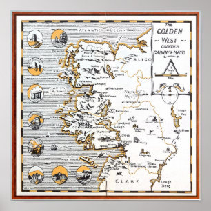  KAART IERLAND GRAAFSCHAPPEN MAYO / GALWAY POSTER