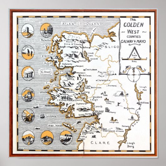  KAART IERLAND GRAAFSCHAPPEN MAYO / GALWAY POSTER (Voorkant)