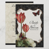 Kaart in het menu Dinner - Zwart Cream Red Tulip D (Voorkant / Achterkant)