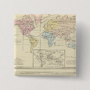 Kaart in kleur van de Wereld Vierkante Button 5,1 Cm