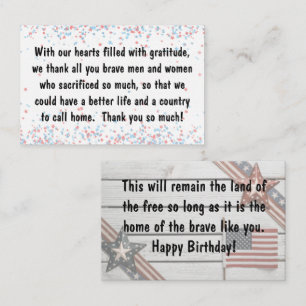 Kaart insert - Veterans Day / Patiotic Birthday Visitekaartje