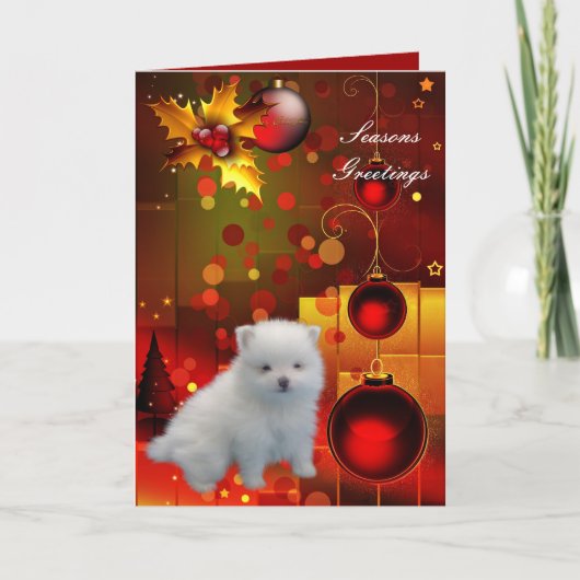 Kaart Kerstmis Dog Puppy Pomeranian (Voorkant)