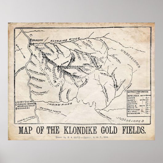 kaart - Klondike - Dawson Gold Fields 1898 Poster (Voorkant)