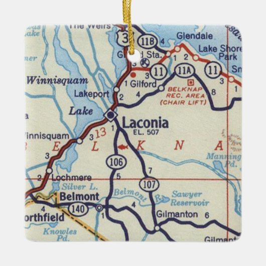  kaart Laconia NH Keramisch Ornament (Voorkant)