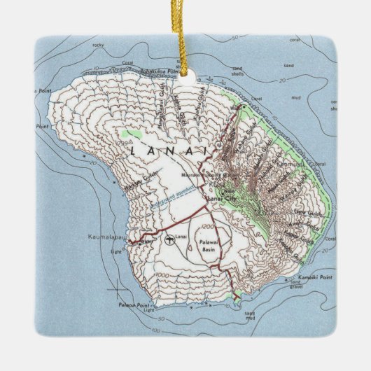 kaart Lanai Hawaii Keramisch Ornament (Voorkant)