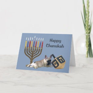 Kaart Menorah Dreidel (Bulldog Chanukah)