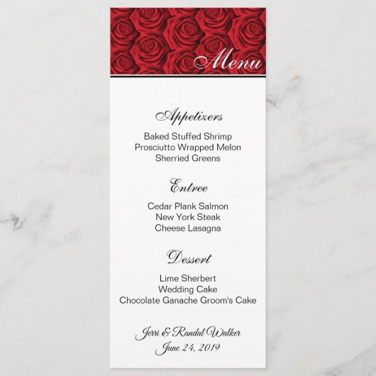 Kaart Menu Red Roses (Voorkant)