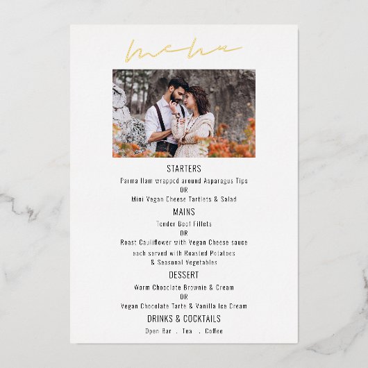 Kaart Menu Script Photo Wedding Luxury Real Folie (Voorkant)