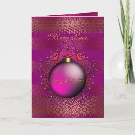 Kaart Merry Kerstmis Deep Plum Pink Gem (Voorkant)