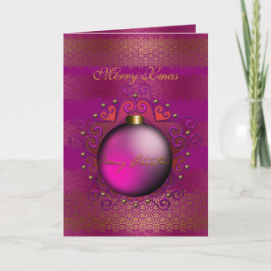 Kaart Merry Kerstmis Deep Plum Pink Gem
