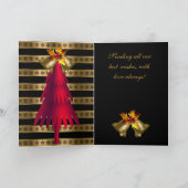 Kaart Merry Xmas Red Black Gold Stripe Kerstmis (Binnen)