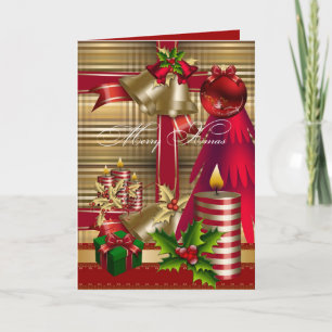 Kaart Merry Xmas Red Green Gold Kerstmis