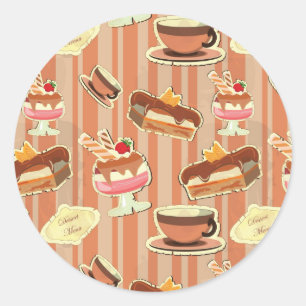 kaart met aardbeiendessert ronde sticker